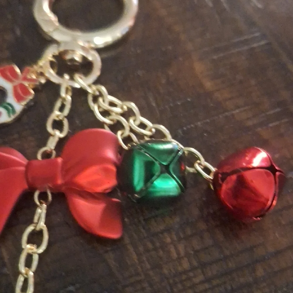 Festive Holiday Keychain Bag Charm with Tree and Bells